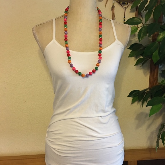 Vintage bright color silk wrapped bead necklace - Picture 4 of 7